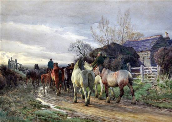 Charles James Adams (1857-1931) Going to the horse fair early morning, 20 x 30in.